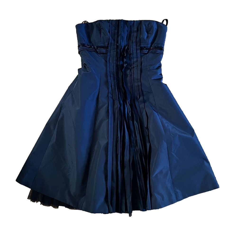 BCBGMAXAZRIA Black Taffeta Beaded Pleat Dress Size 4 Bodycon Mini‎